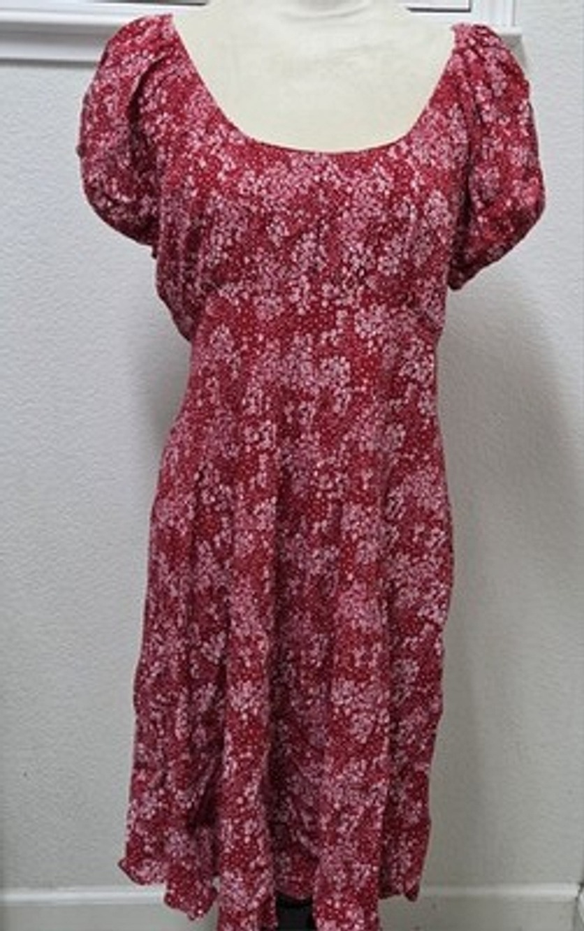 NWT Madewell Red Floral Puff Sleeve Puff Sleeve Dress Size 10 Midi Scoop Neck...